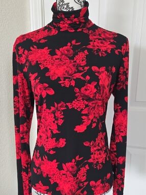 Diana Belle Black Top with Red Floral Print